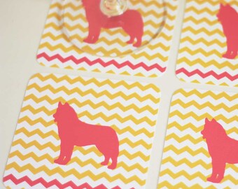 Dog Silhouette Coasters Chevron Zig Zag