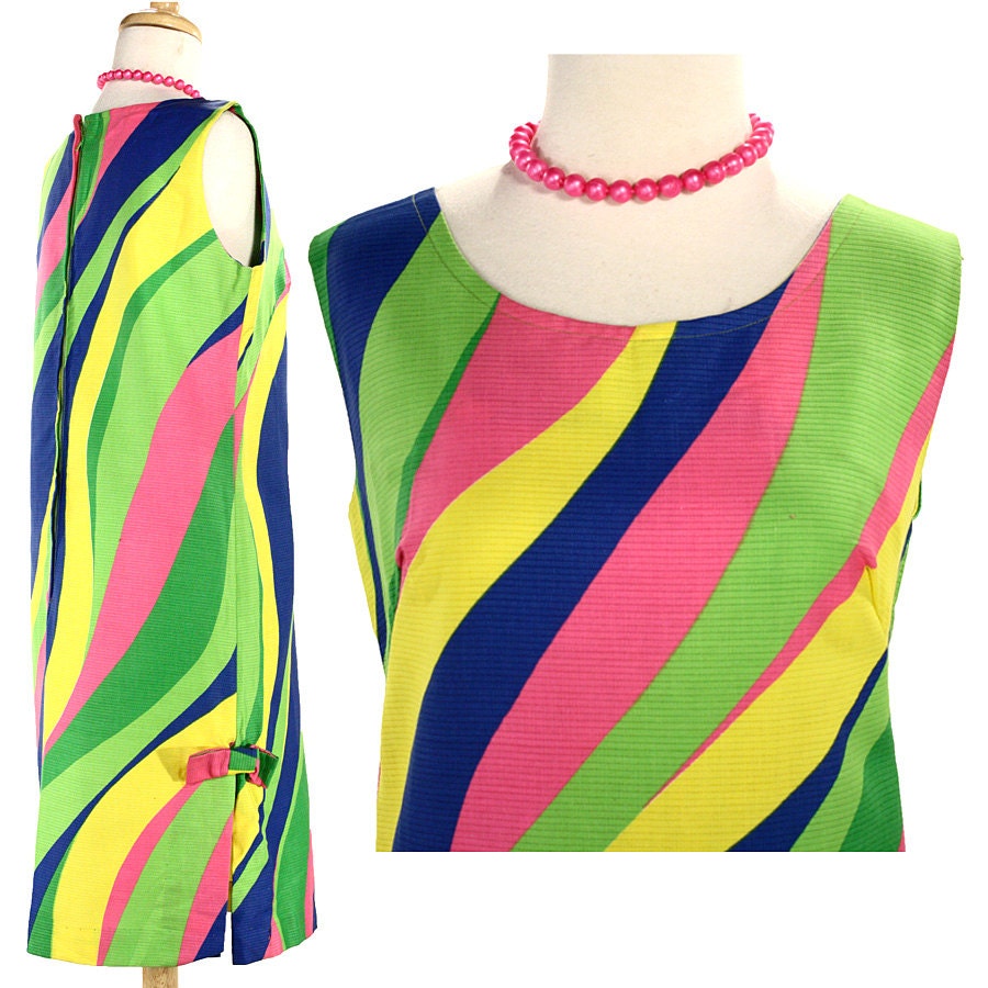 60s Wild Child Vintage Dress - Glory Be Stripes - sz Medium