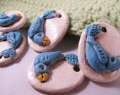 5 Handmade Ceramic Pendants - Blue Bird Pendants - SALE