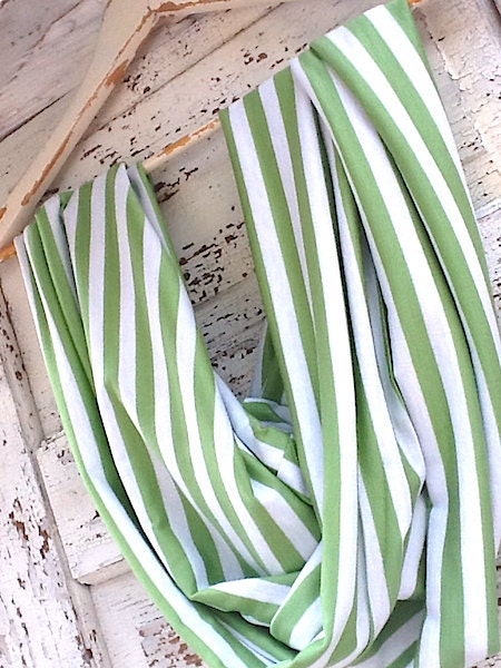 Green Striped Woman's  Scarf, Trendy Circular, Retro, and Infinity Scarf,