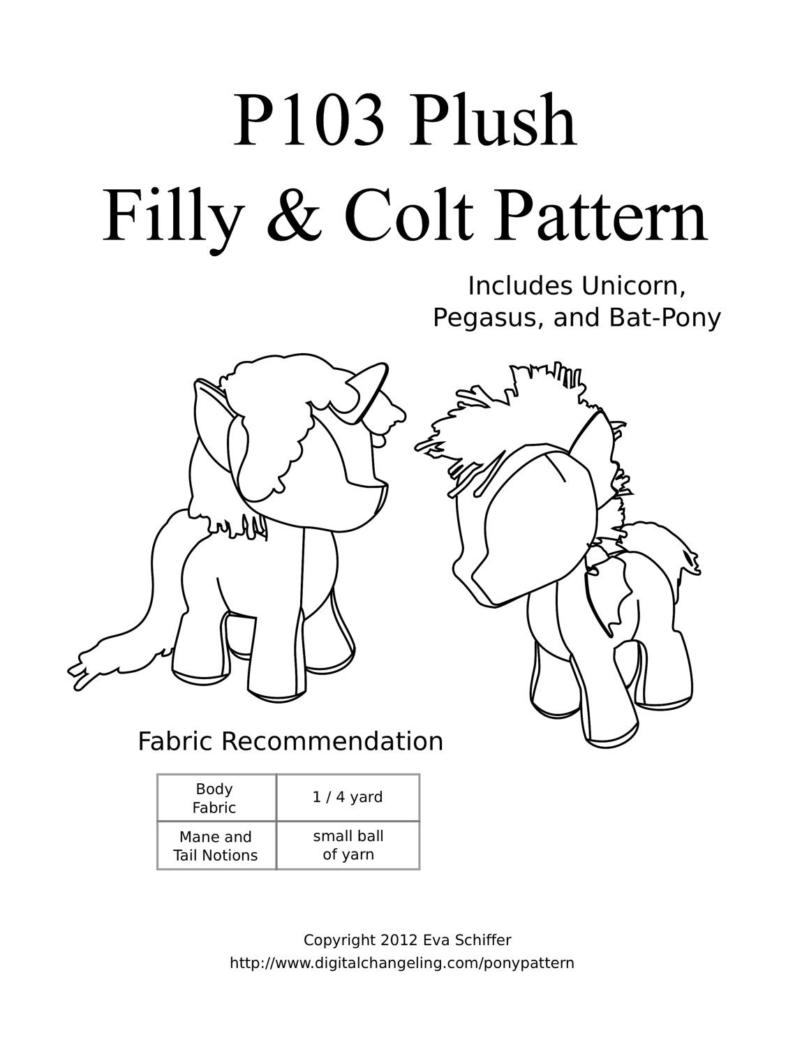 Physical Copy, Filly & Colt Plush Sewing Pattern with Unicorn Horn and Pegasus Wings (Pony, Plushie, Stuffed Toy)