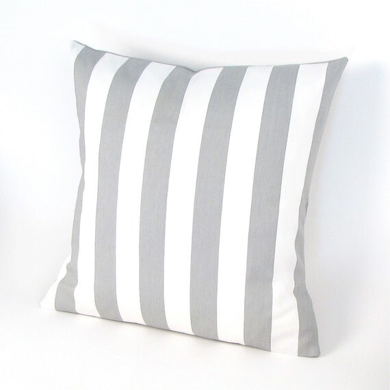 Gray and White Canopy Stripe Pillow Cover 18 inch by MiCasaBella