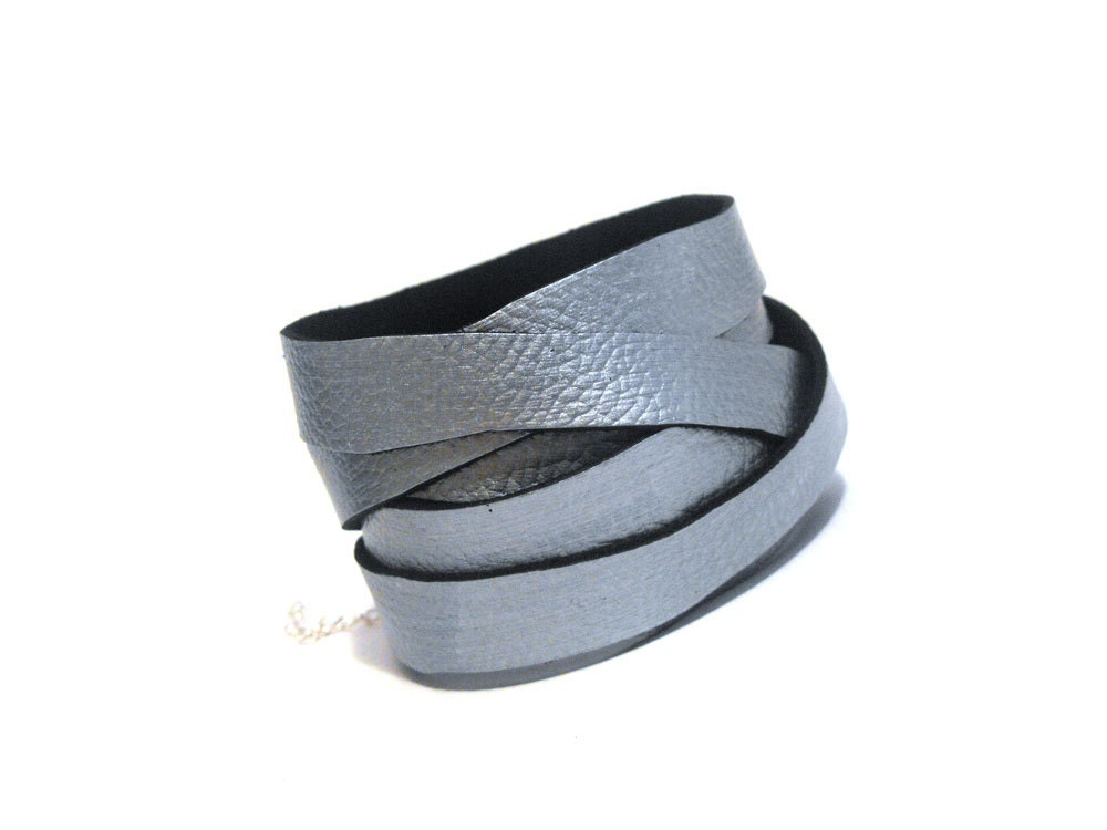 Leather wrap bracelet in silver color Multi strap leather bracelet Leather jewelry