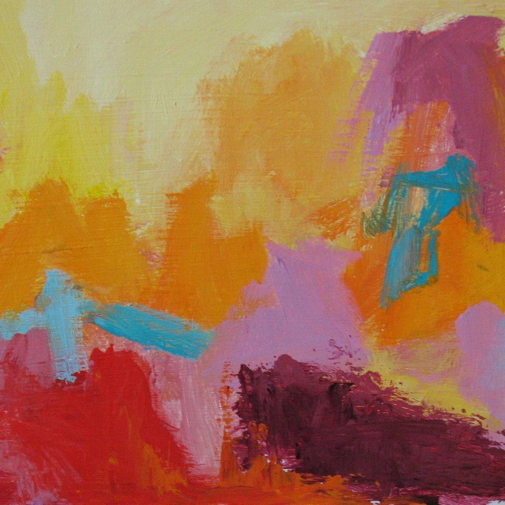Milton by Firelight ORIGINAL ABSTRACT painting 8 x 10 lavender orange alizarin