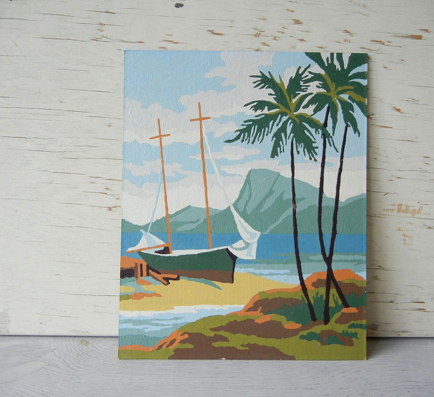 Vintage Paint By Number Painting Tropical Scene by PeppermintBark