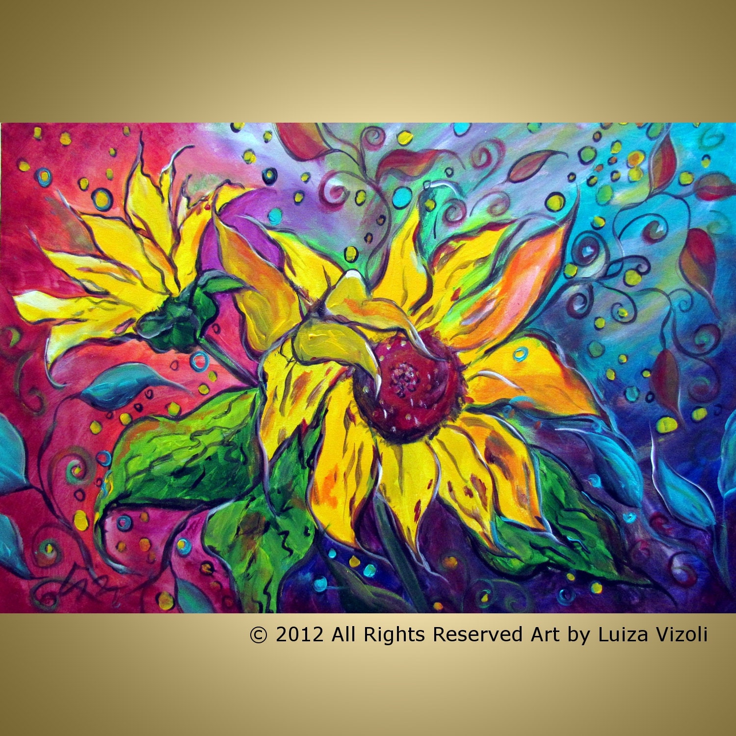 WINDY SUNFLOWER Original Modern Impressionist Painting Colorful Large Floral Oil Artwork by Luiza Vizoli 36x24