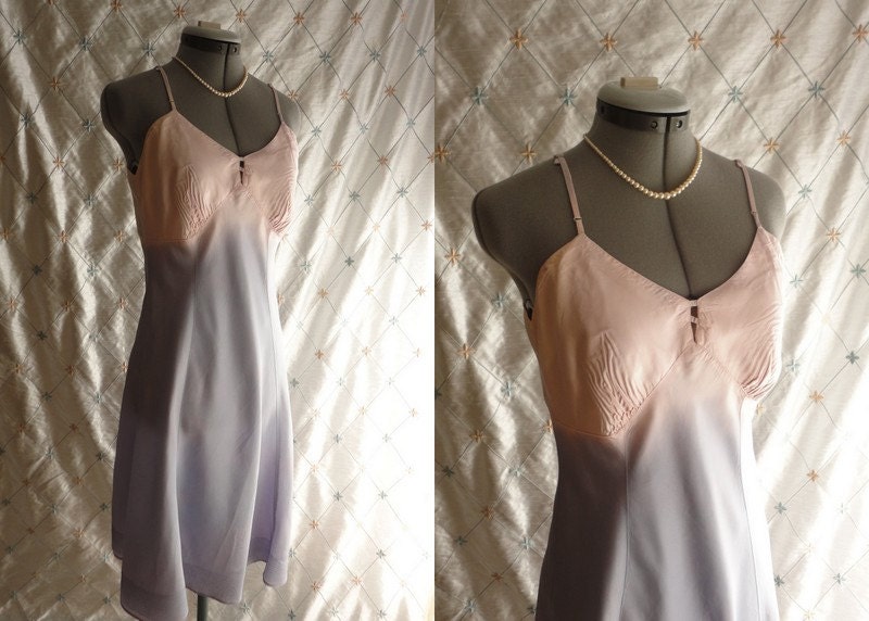 40s Slip // Vintage 1940s Ombre Satin Slip in Pale Pink to Lavender with Wonderful Hem Size M L