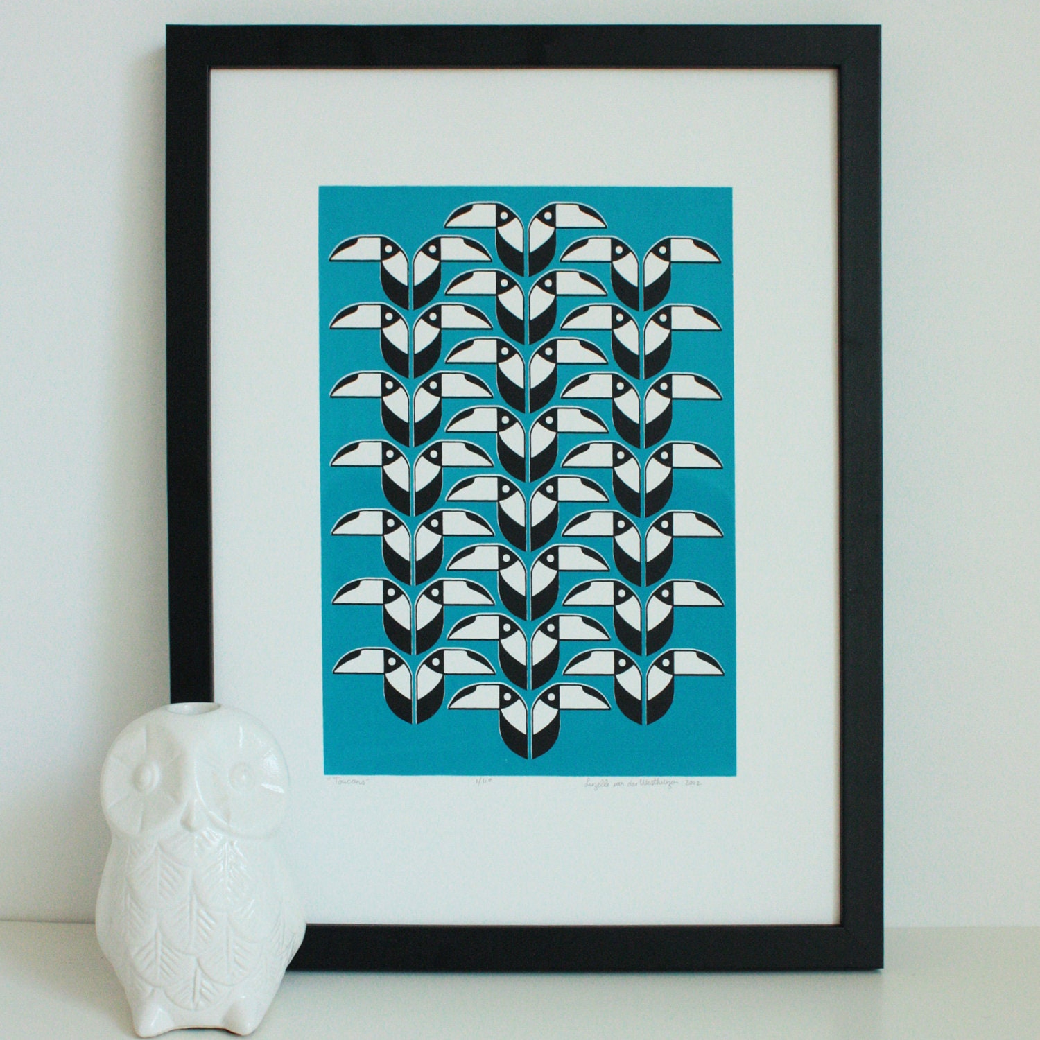 Toucans silkscreen print - turquoise and black