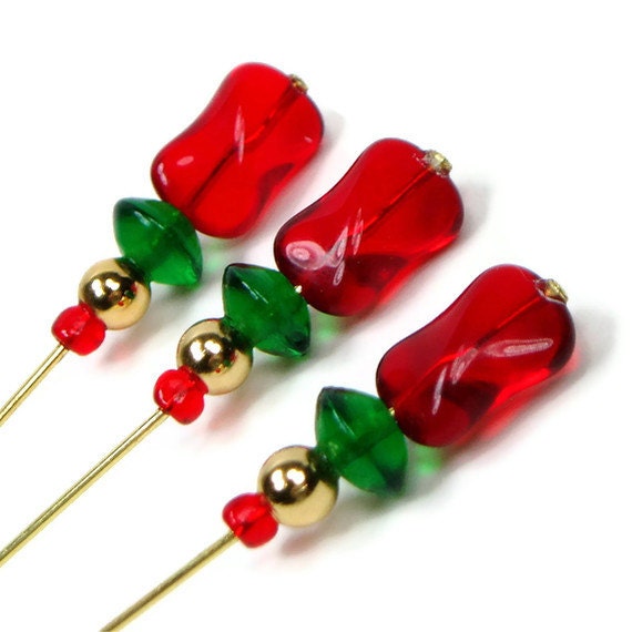 Counting Pins Needlepoint Marking Pins Red Green Gold Christmas