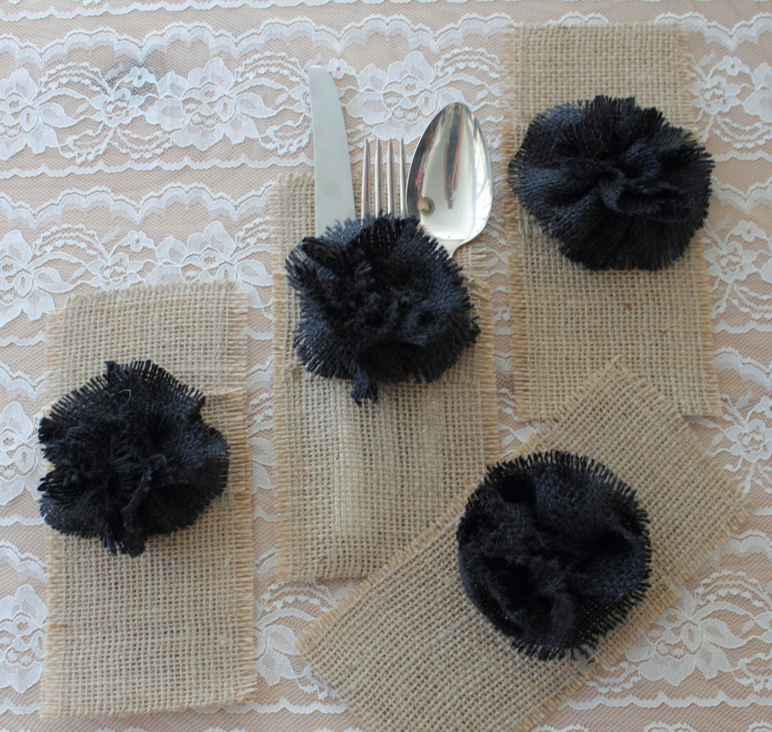 Burlap Silverware Holders Set of 4-Black