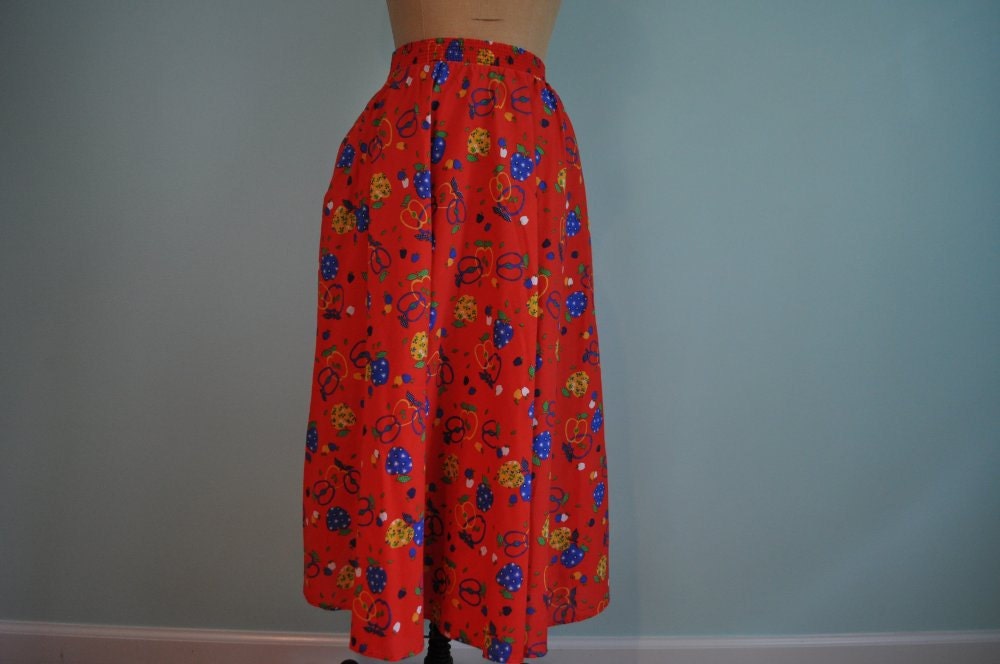 vintage full skirt 80's novelty apple print S