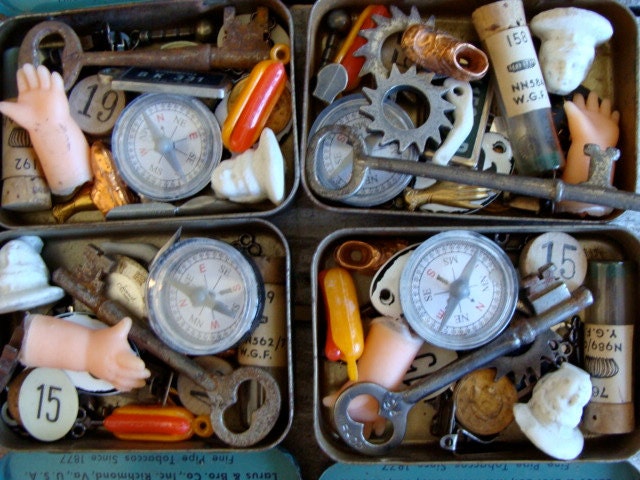 Antique Salvaged Tin packed full for my Amazing Assemblage Artists 25PC
