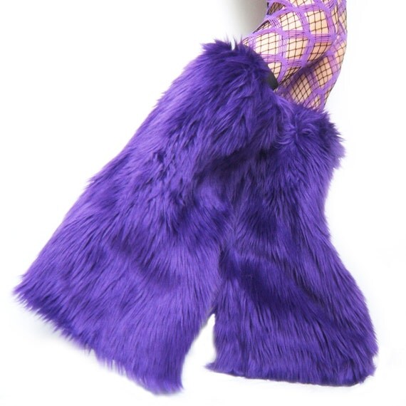 Purple Furry Leg Warmers Fluffy Boot Covers Rave by TheSkyWasPink