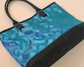 Japanese Vintage Obi Remake: Large Tote Bag / Metallic Ocean Blue