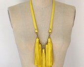 SALE Lemon Yellow Leather Tassel Fringe Necklace