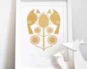Hand Printed Goldfinches - Hand Pulled, Signed, Gocco Print