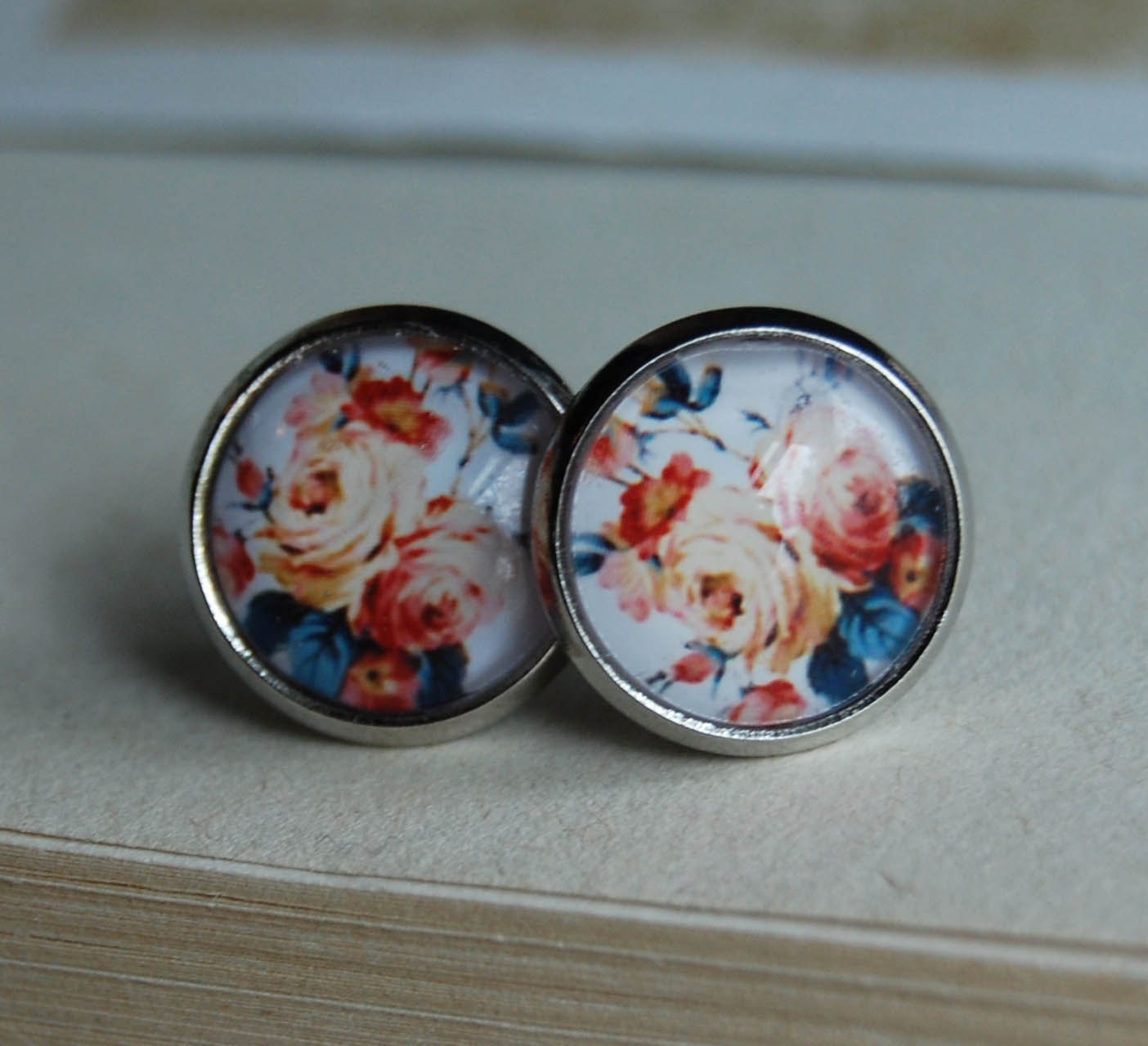 Floral Round Glass Earrings