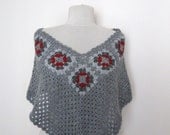 Crochet grey poncho with granny square motifs gift guide fall winter fashion