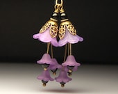 Vintage Style Bead Dangles Purple Lucite Flower Pair PR79