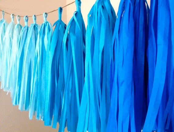 Blue Ombre ... tissue paper tassel garland // nursery // wedding decorations // birthdays // party decorations Il_570xn