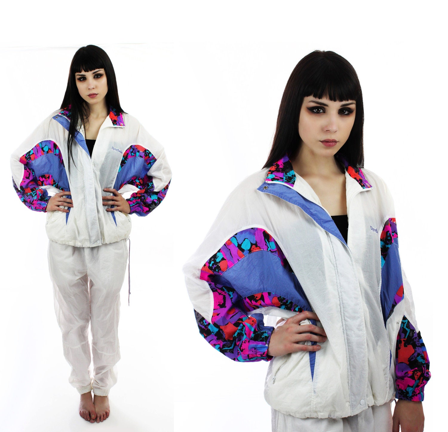 Neon 90s Reebok Windbreaker Jacket Vintage Colorblocked Suit Pants Colorblock 80s Hip Hop Indie Retro Athletic Sporty Small S M Medium