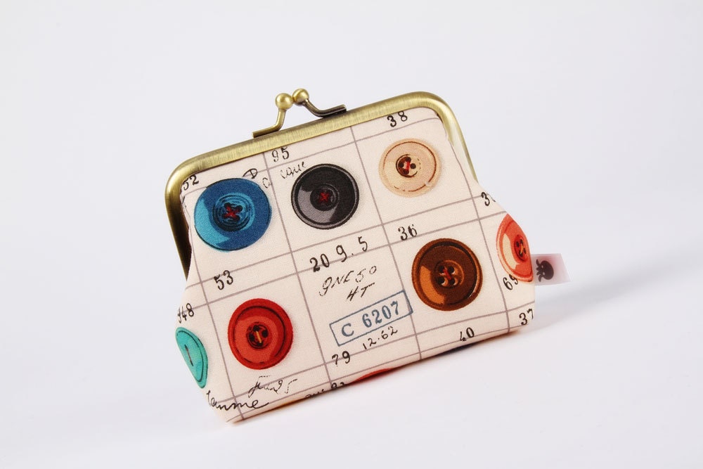 Deep dad - Colorful buttons on off white - metal frame purse