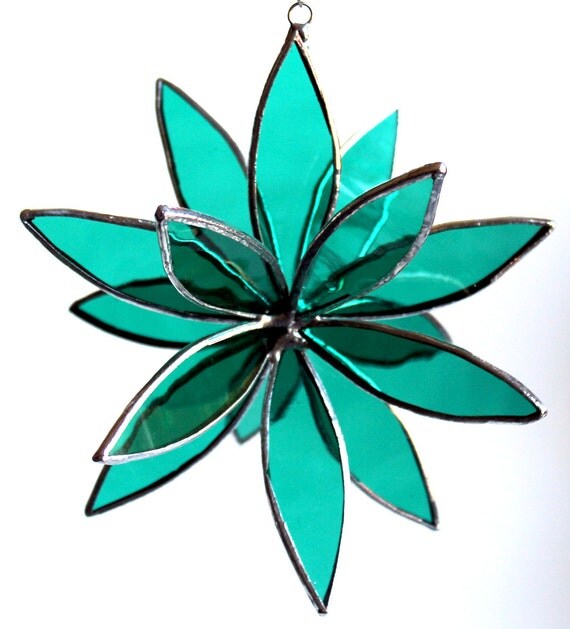 3D Stained Glass Suncatcher In Full Bloom Teal Flower by LAGlass