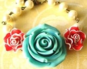 Flower Bracelet Bridesmaid Jewelry Rose Bracelet Turquoise Jewelry Coral Bracelet