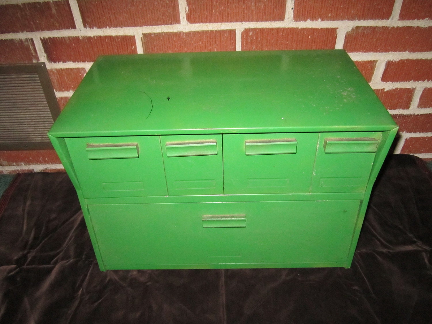 Vintage 1940s Kelly Green Tin Bread Box with Storage Drawers