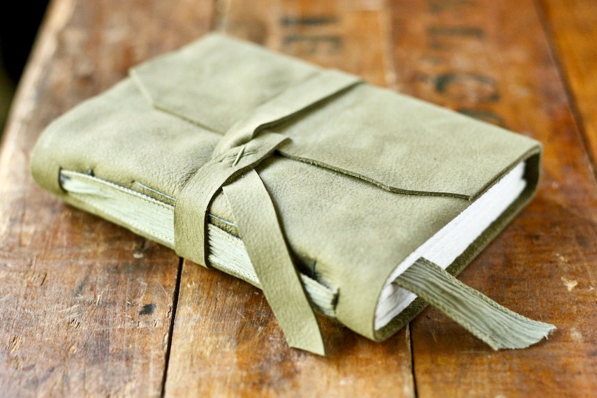 Green Leather Journal with Silk Ribbon Bookmark
