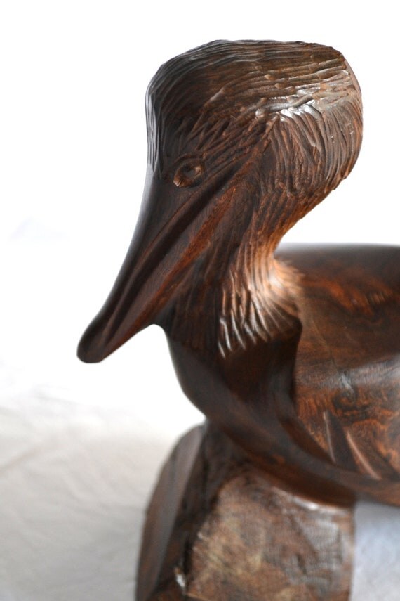 Items similar to Vintage Burl Wood Pelican, Hand Carved, Maple