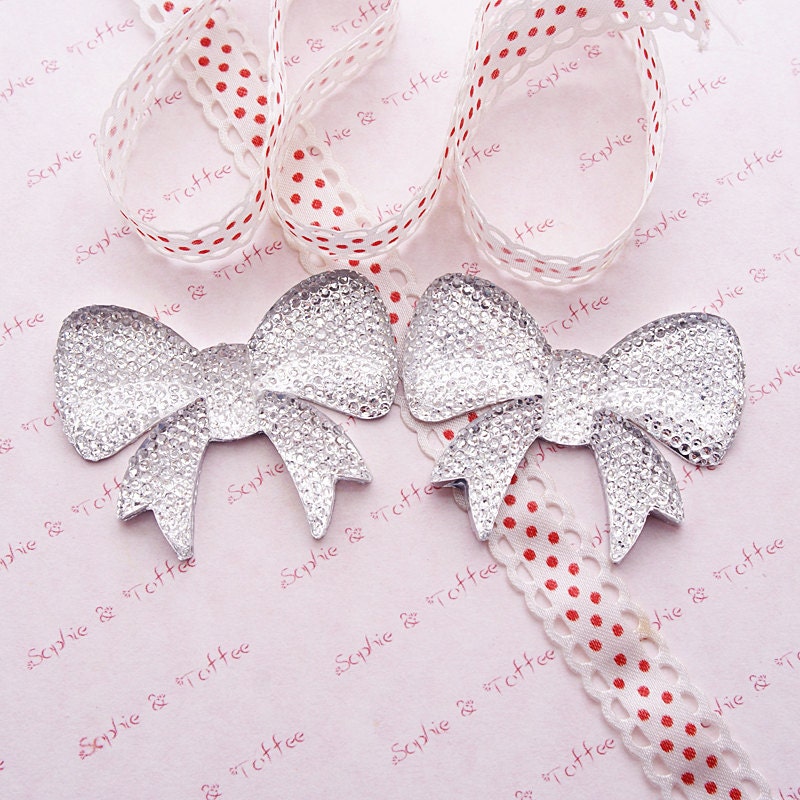 Decoden Kawaii Cabochon Resin Charm Super Bling Resin Faceted Big Ribbon (6pcs) CAR28