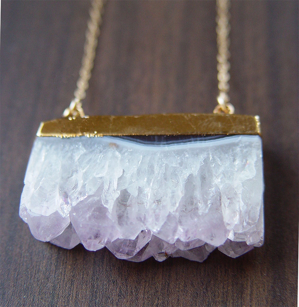 Vanilla Amethyst Stalactite Necklace - Druzy Necklace - 14k Gold