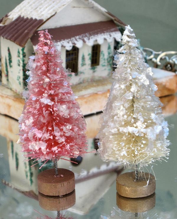 Bottle Brush Tree 2 Vintage Style PINK & WHITE by saturdayfinds