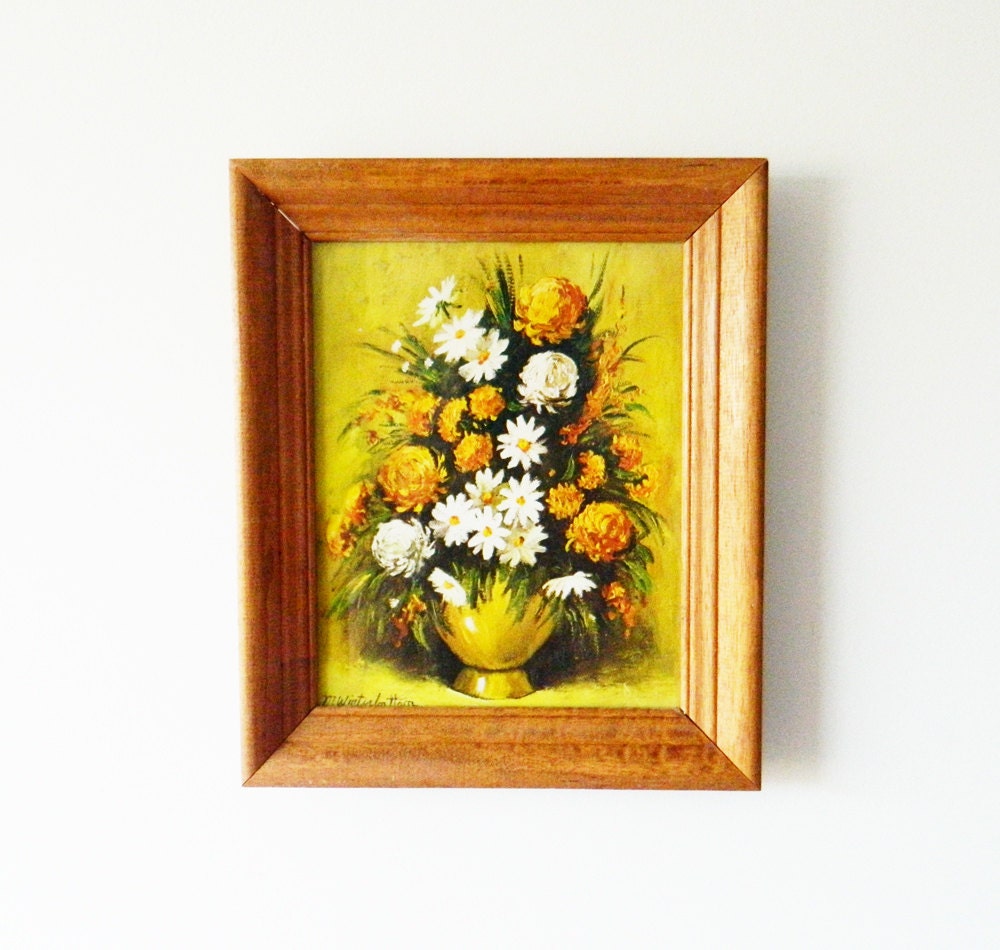 Vintage Floral Bouquet Print/Framed Vintage Artwork/Kitschy Floral Decor