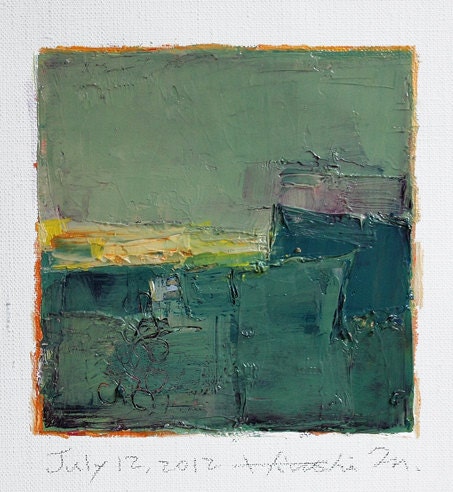 July 12, 2012 - Original Abstract Oil Painting - 9x9 painting (9 x 9 cm - app. 4 x 4 inch) with 8 x 10 inch mat