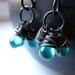Wire wrapped glass beads and hammered copper earrings - When it rains