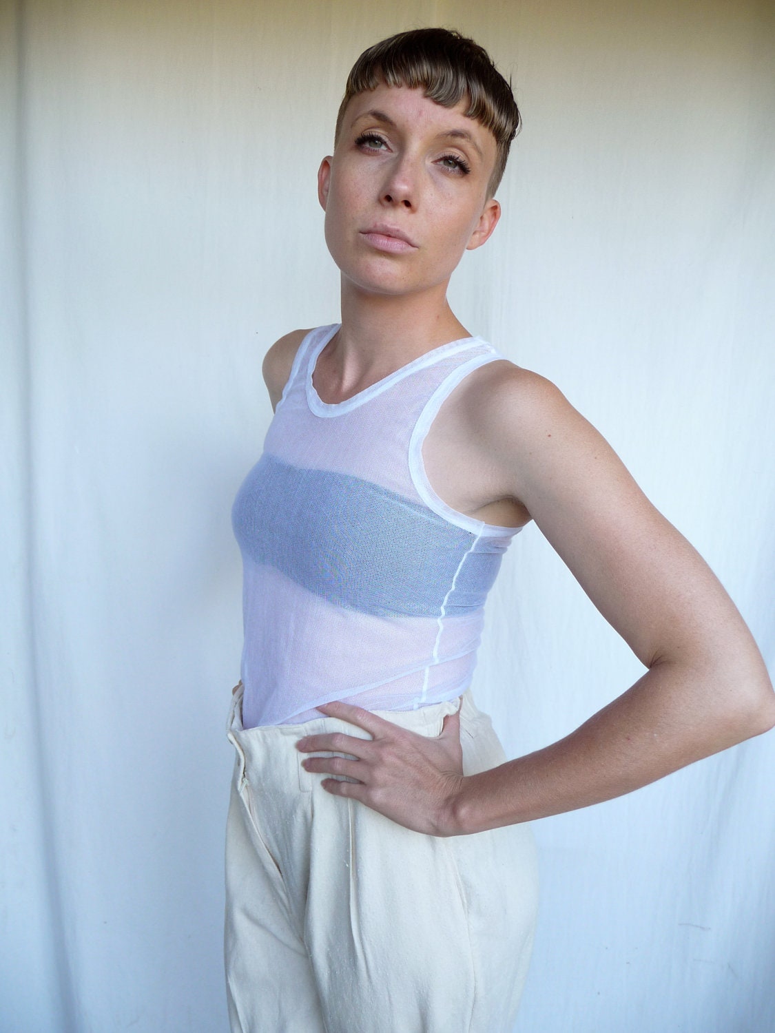 Helmut Lang Original Sheer White Mesh Tank Top