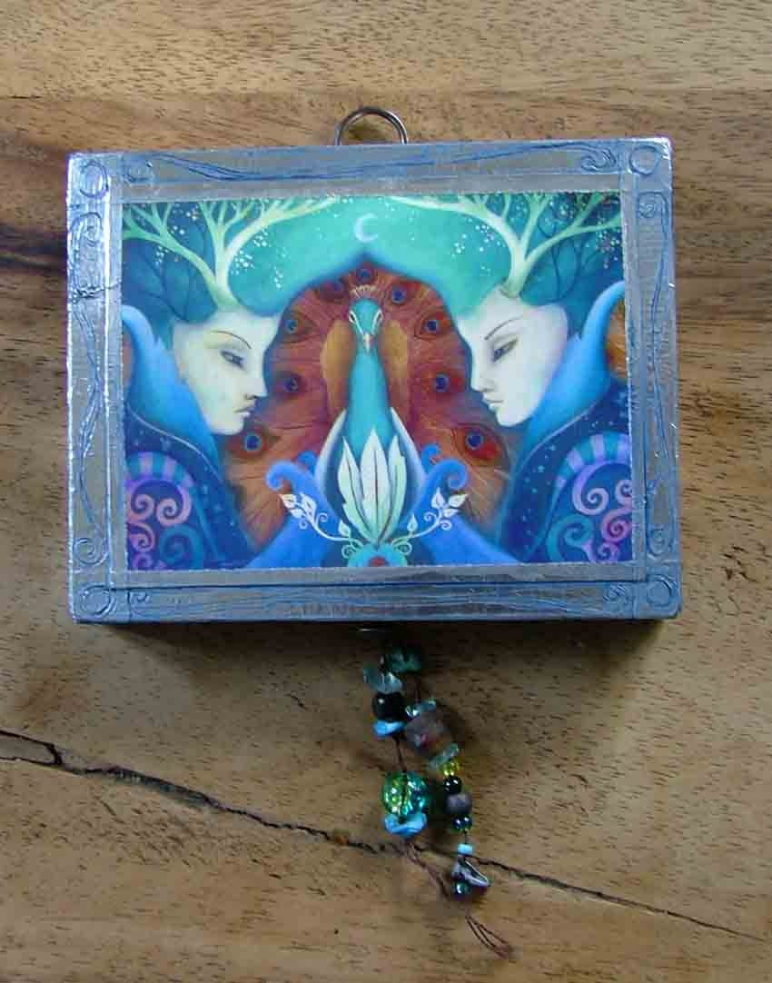 wood block art with beads