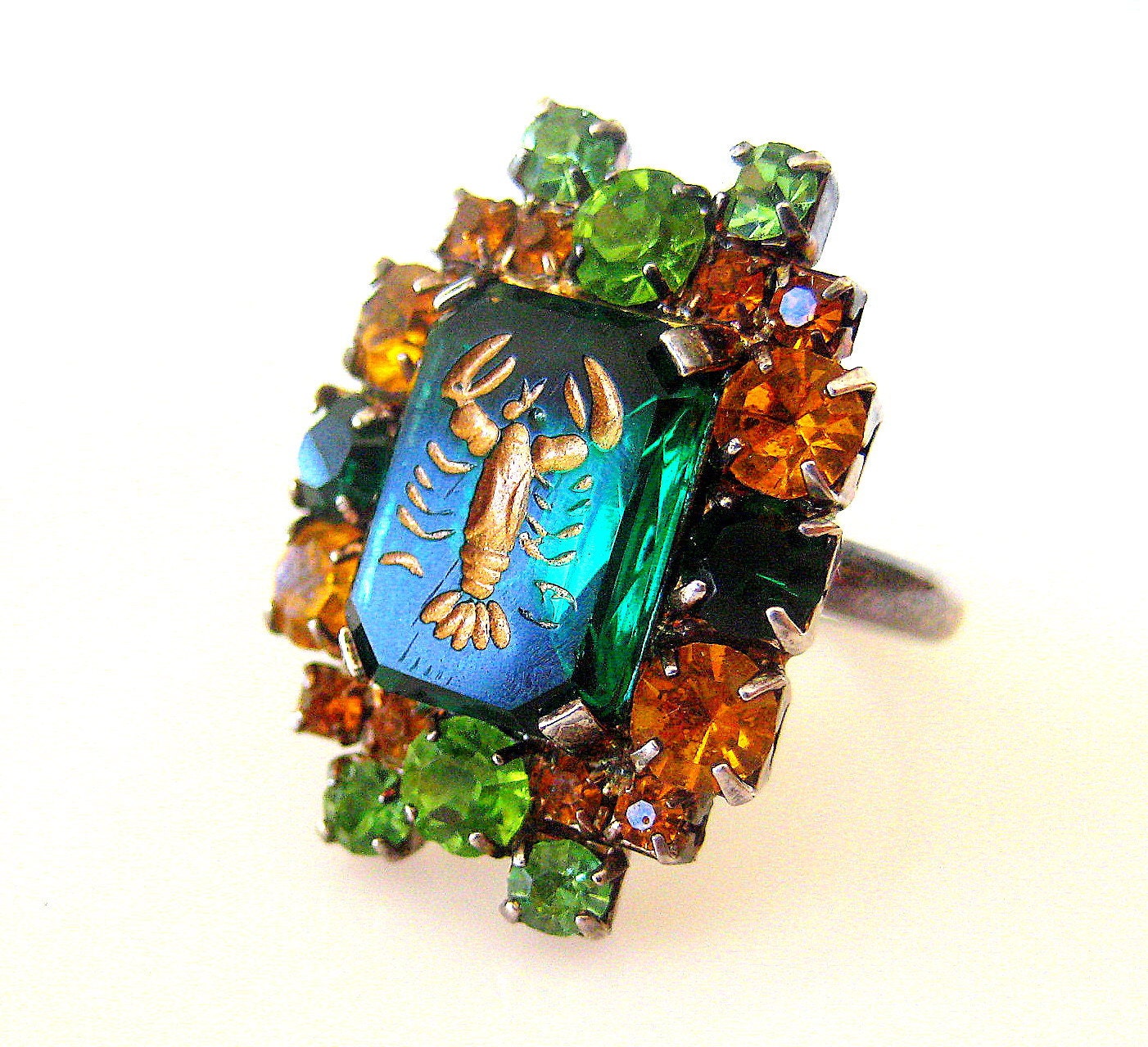 Vintage Rhinestone Lobster Ring