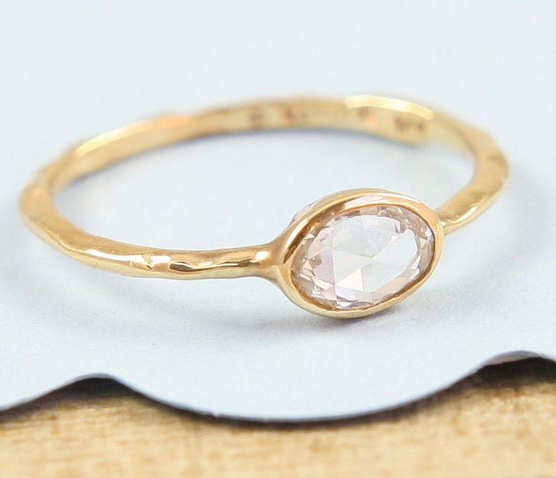 White Rose Cut Diamond Ring,  Engagement Ring, 14K Gold Solitare Diamond Ring, Diamond Ring, Organic Engagement Ring
