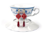 Handwoven, Bead-woven, Swarovski Crystal, Dangle Earrings, Drop Earrings, Red, Gold, Bronze - fashion jewelry - woven bead earrings