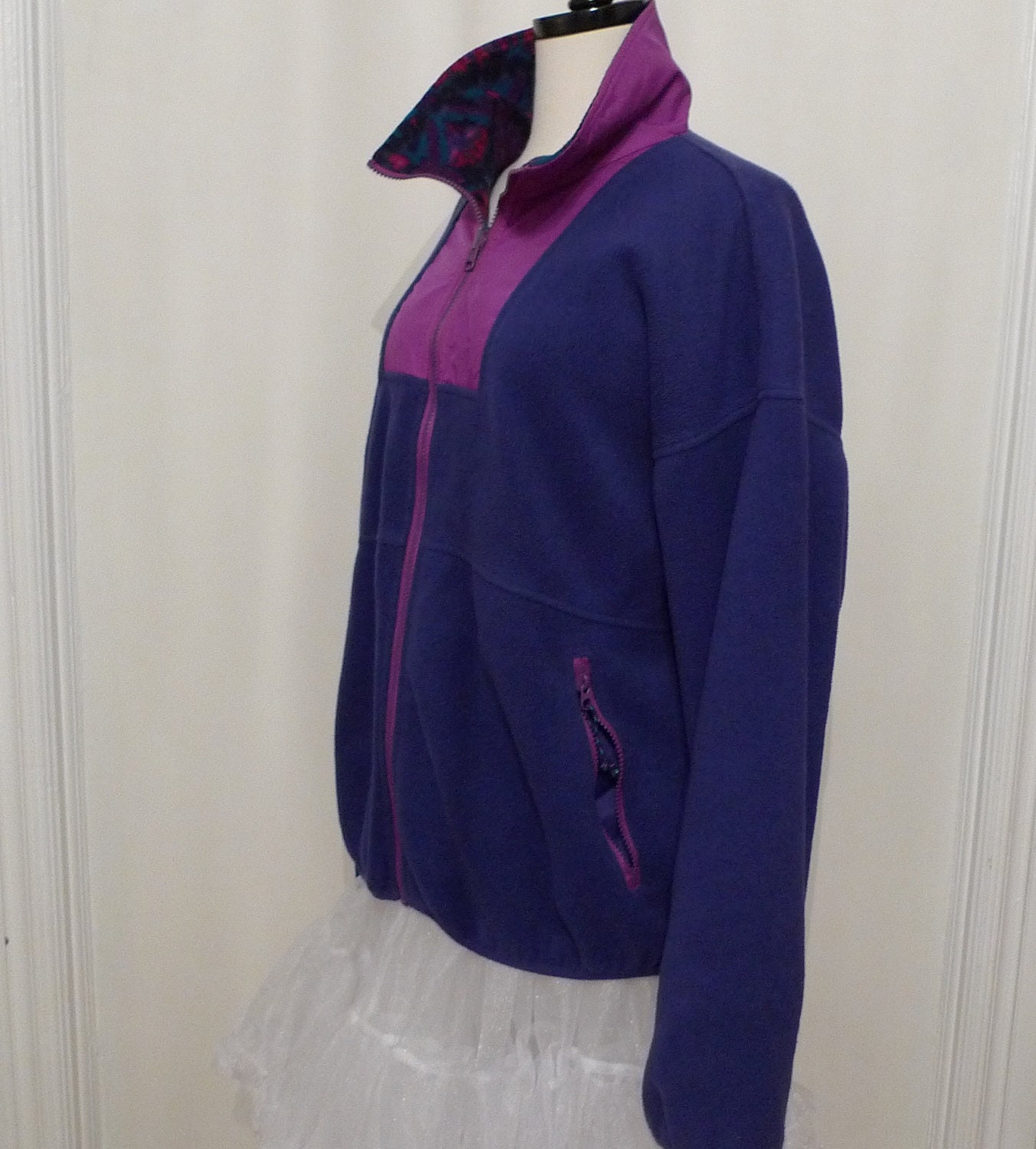 Vintage Fleece Jacket/ Columbia Fleece Coat/ Southwest-Inflected /Men / Women / Medium / Purple / Indigo
