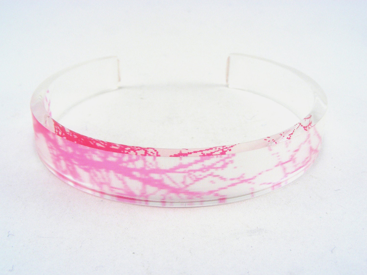 Plexiglass Teen Jewelry, Bright Pink Branch Pattern Bangle, Small size