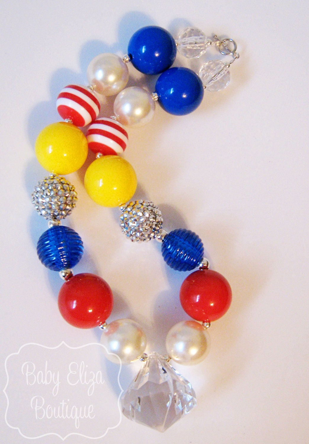 Snow White inspired necklace rhinestones bling chunky beads yellow red blue pearls gumball beads bubblegum Halloween princes