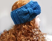 Knitted Headband with Bow blue