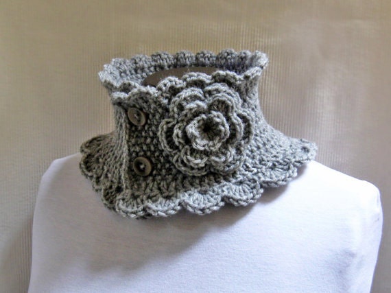 Knit Scarf Neck warmer Collar grey Victorian Steam punk