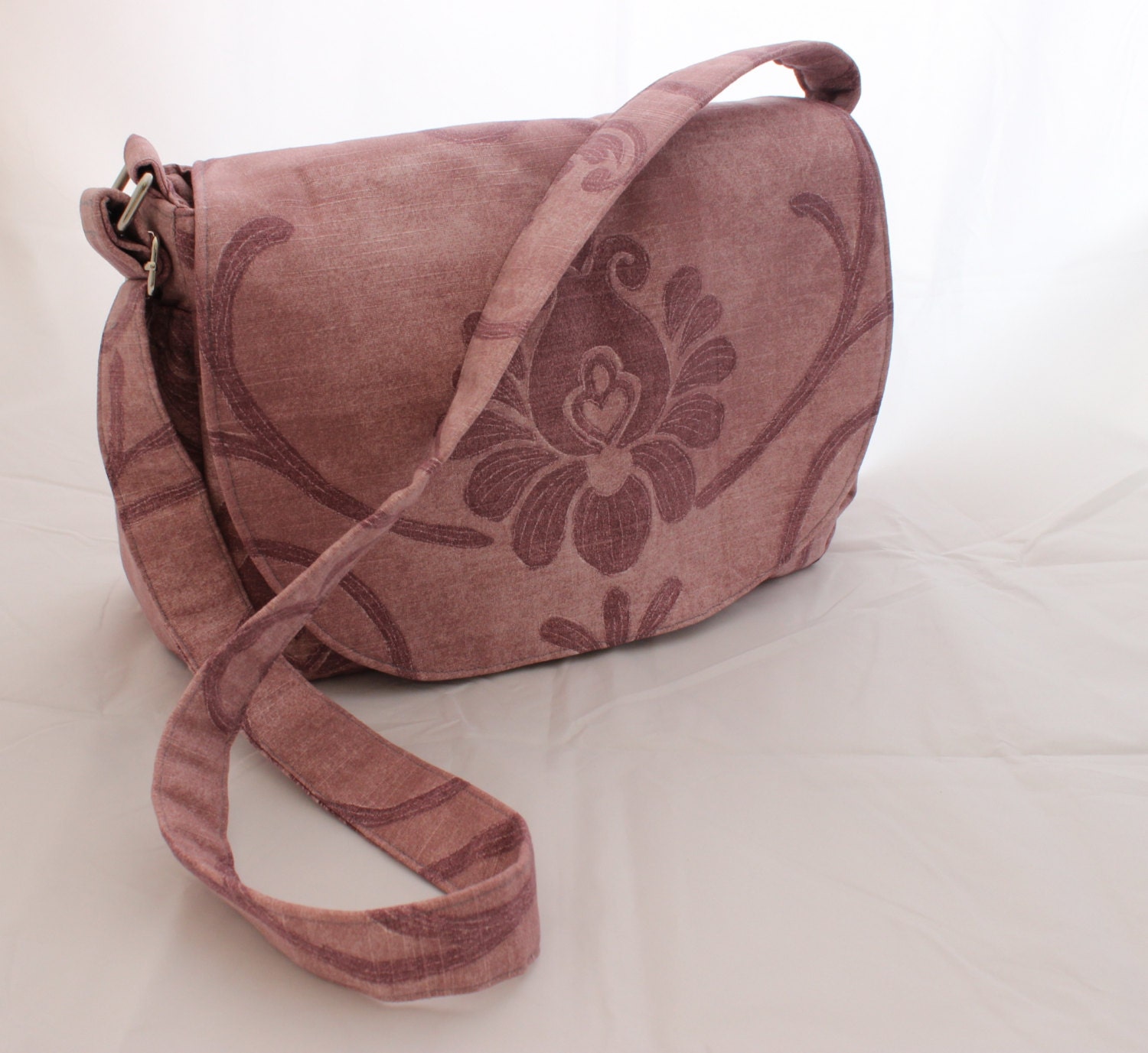 Crossbody messenger bag or over the shoulder handbag pink and grey gray