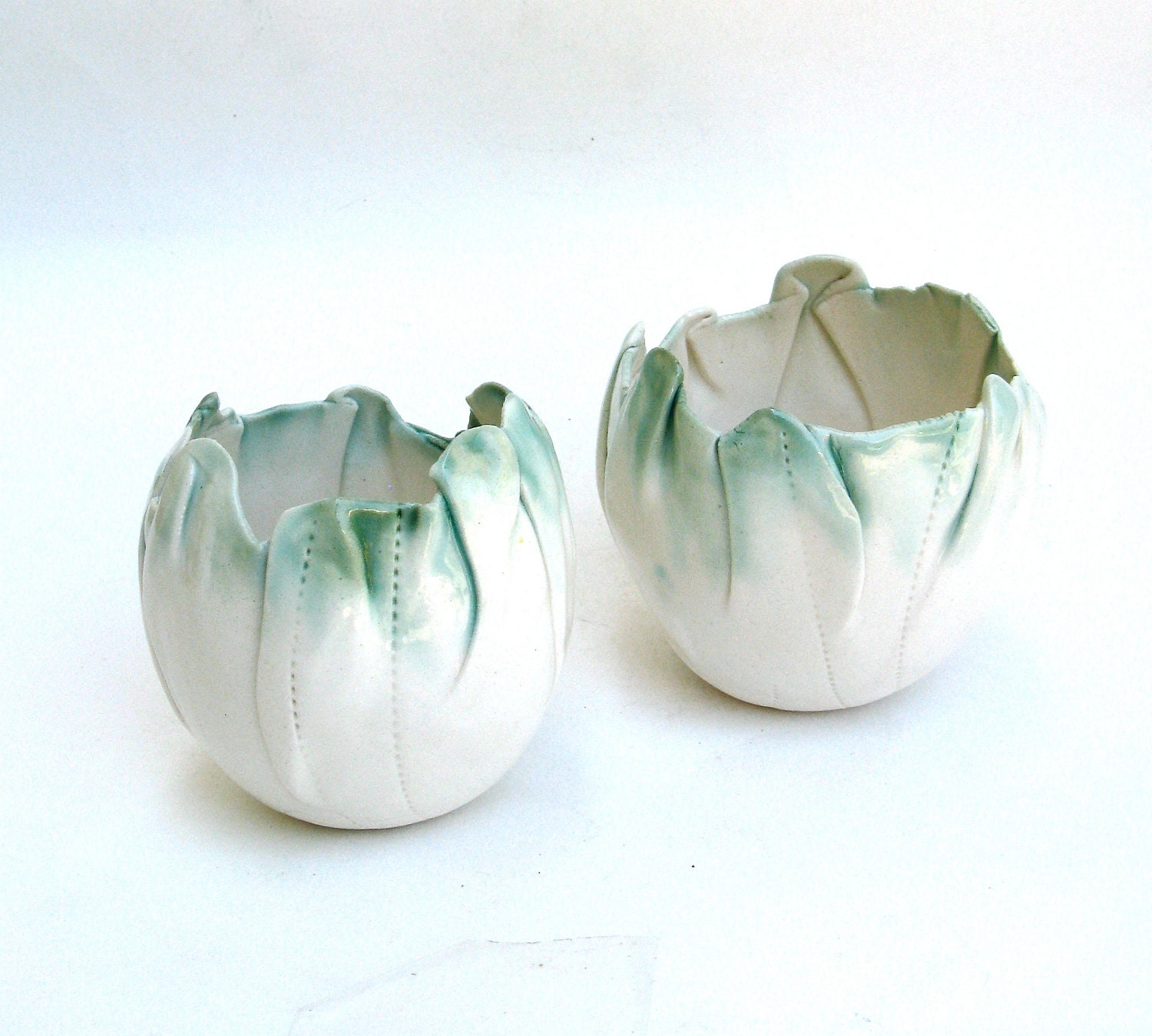 hand built porcelain mini balloon bowls  ....   creamy green - lynswan