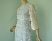 Vintage Maxi Dress- Forest Queen- White & Blue- 1960's Angel Dress in Sheer Lace